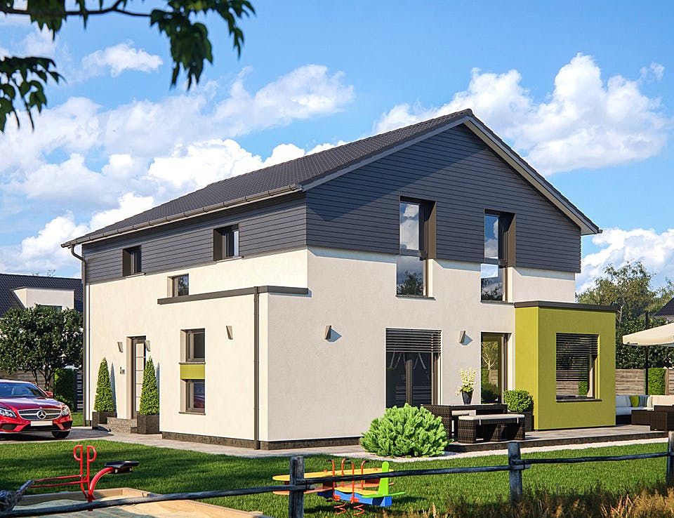 Fertighaus Life 159 von RENSCH-HAUS Schlüsselfertig ab 407905€, Satteldach-Klassiker Außenansicht 1