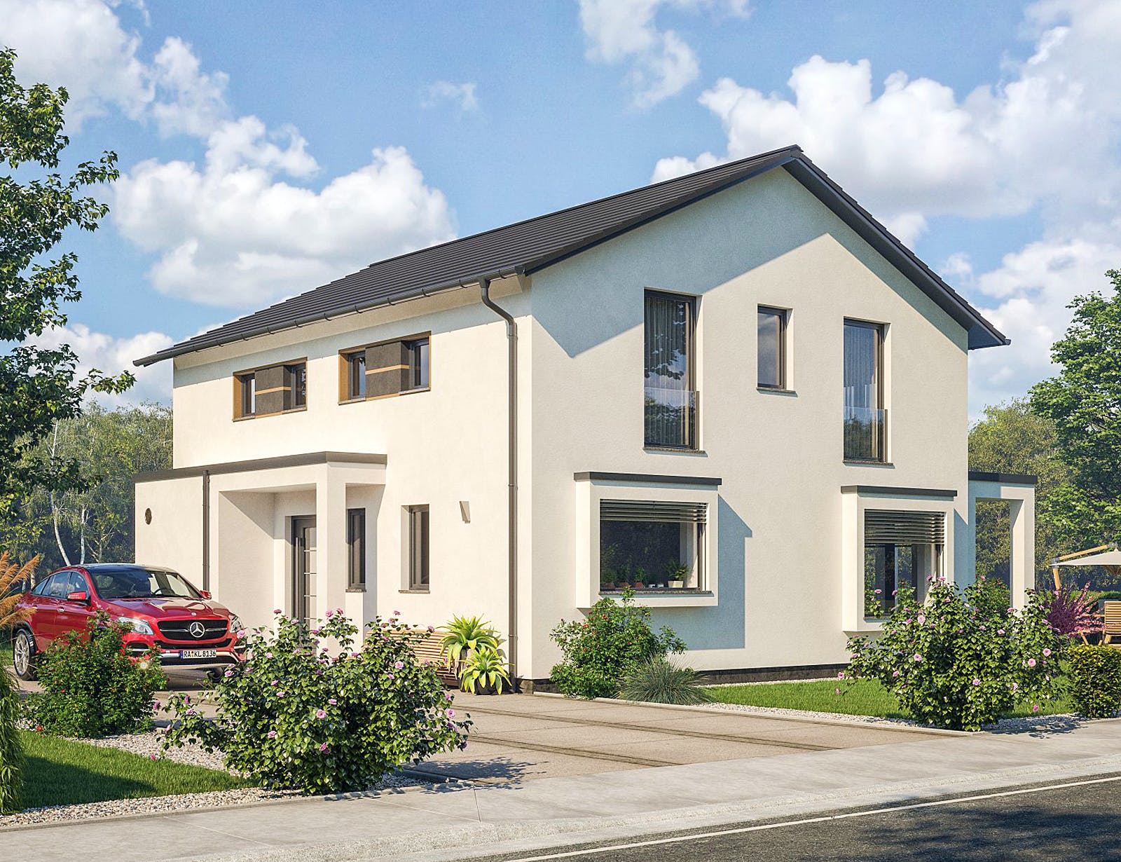 Fertighaus Life 160 von RENSCH-HAUS Schlüsselfertig ab 444519€, Satteldach-Klassiker Außenansicht 2