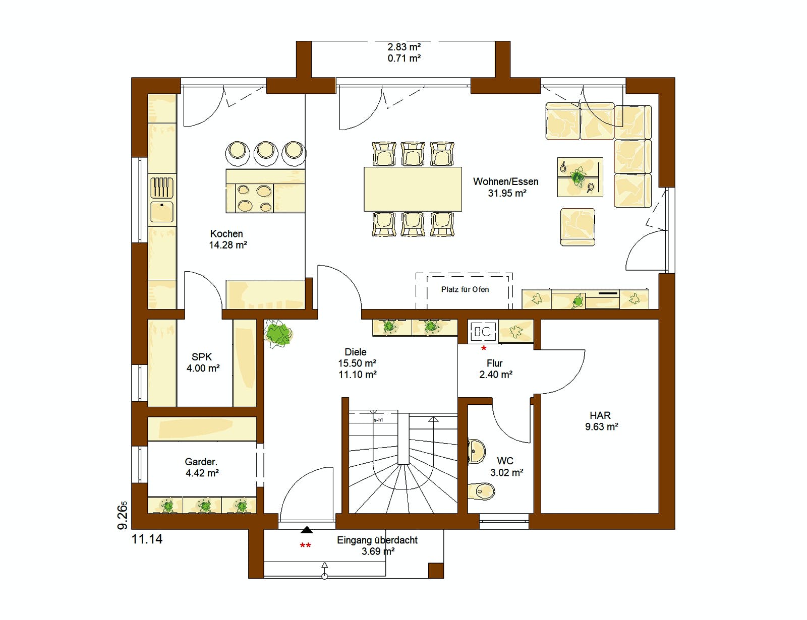 Fertighaus Life 165 von RENSCH-HAUS Schlüsselfertig ab 439842€, Satteldach-Klassiker Grundriss 1