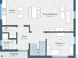 Fertighaus Ausstellungshaus Rheinau-Linx generation5.5 200 von WeberHaus Schlüsselfertig ab 401000€, Pultdachhaus Grundriss 1