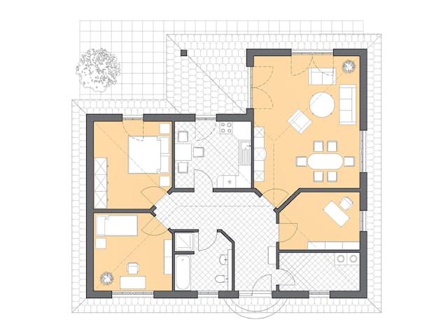 Massivhaus Winkelbungalow Ahlbeck von ROTH-MASSIVHAUS Schlüsselfertig ab 297200€, Bungalow Grundriss 1