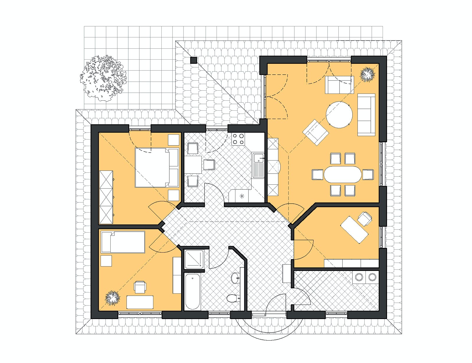Massivhaus Winkelbungalow Ahlbeck von ROTH-MASSIVHAUS Schlüsselfertig ab 297200€, Bungalow Grundriss 1