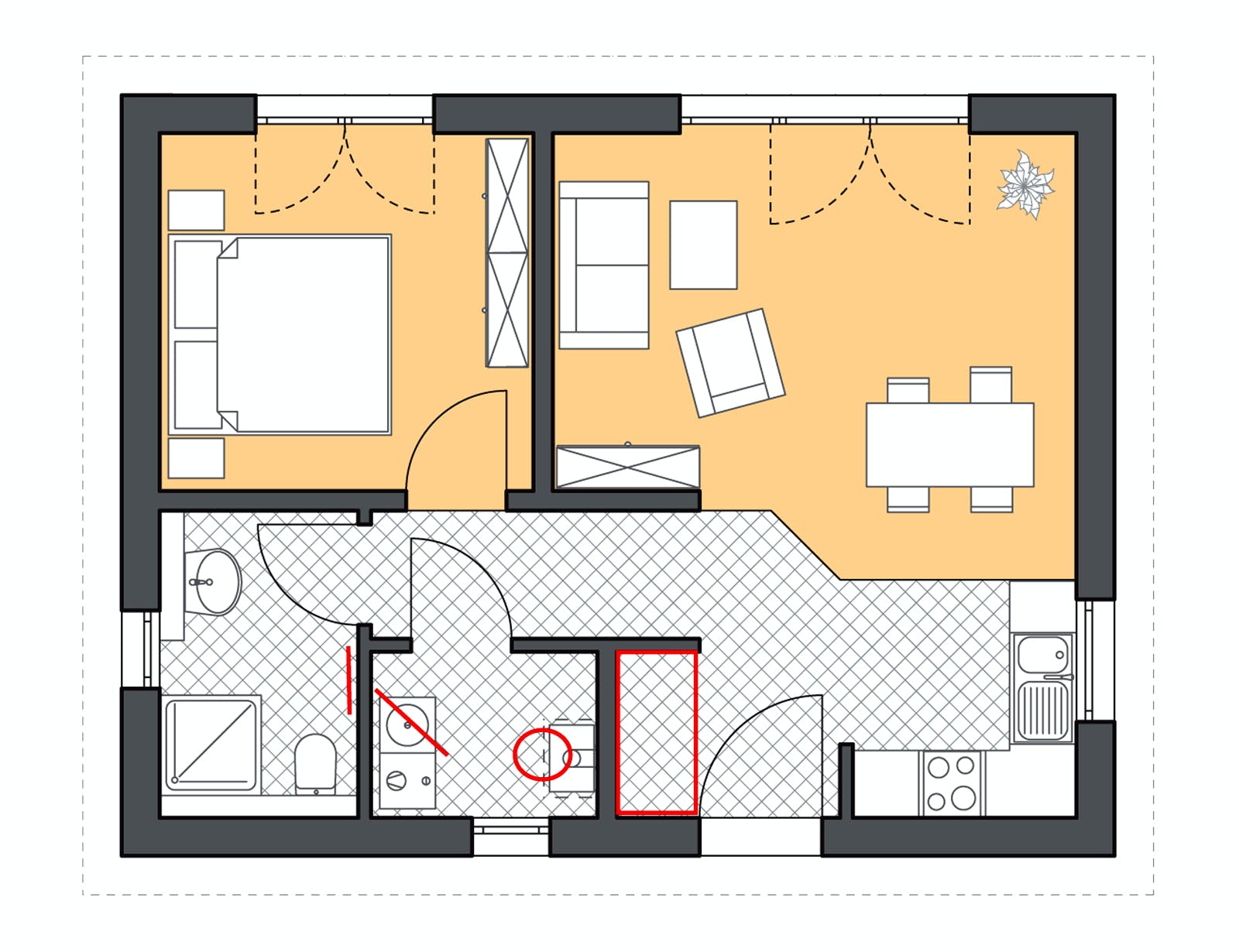 Massivhaus Minimassiv-Haus Hiddensee von ROTH-MASSIVHAUS Schlüsselfertig ab 180700€, Bungalow Grundriss 1