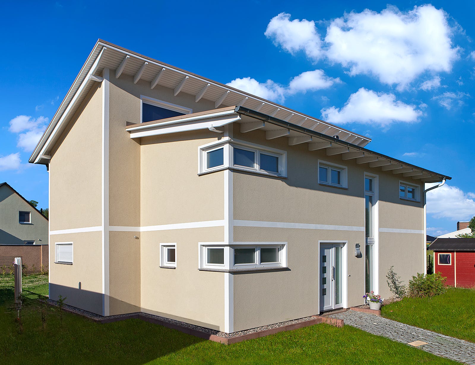 Massivhaus Pultus von ROTH-MASSIVHAUS Schlüsselfertig ab 325800€, Pultdachhaus Außenansicht 1
