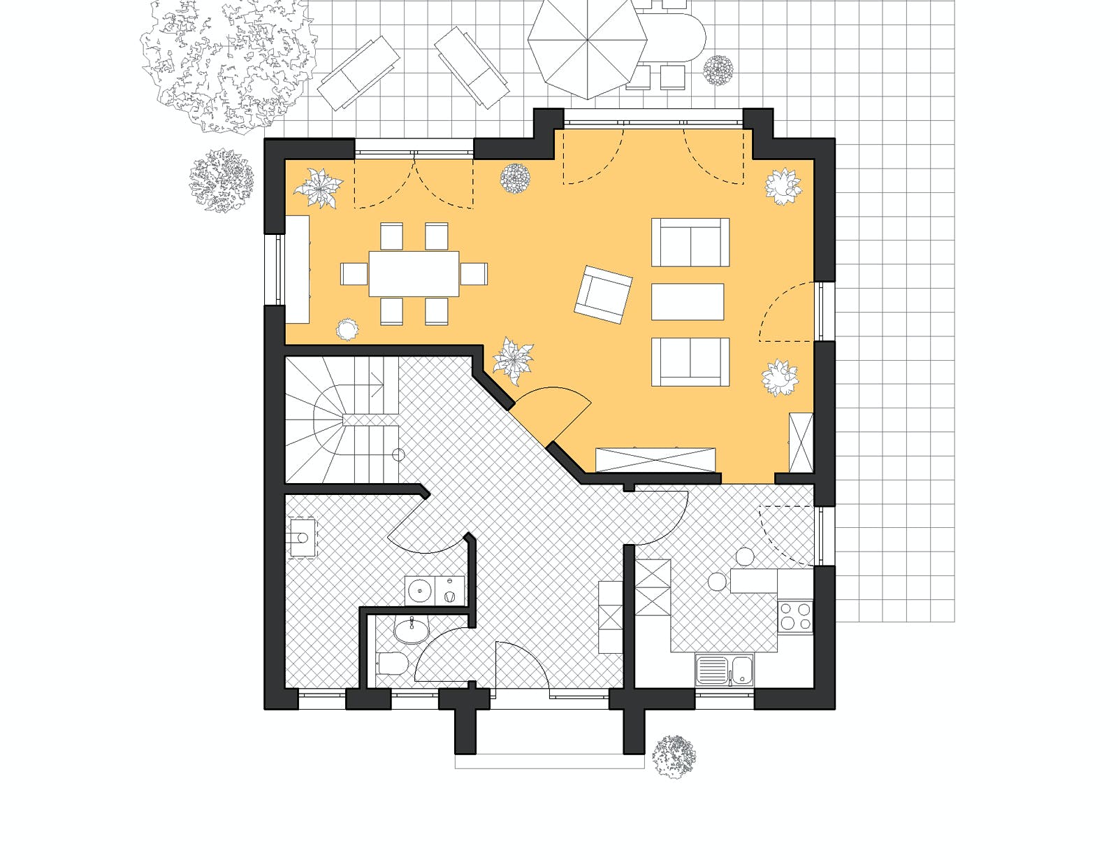 Massivhaus Stadthaus 141 von ROTH-MASSIVHAUS Schlüsselfertig ab 325200€, Satteldach-Klassiker Grundriss 1