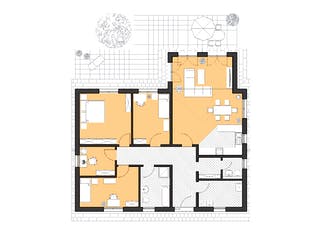 Massivhaus Bungalow Usedom von ROTH-MASSIVHAUS Schlüsselfertig ab 341000€, Bungalow Grundriss 1