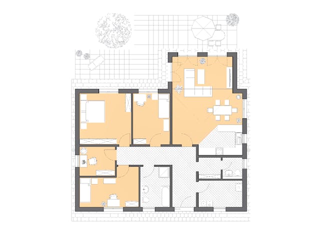 Massivhaus Bungalow Usedom von ROTH-MASSIVHAUS Schlüsselfertig ab 341000€, Bungalow Grundriss 1 Massivhaus Bungalow Usedom von ROTH-MASSIVHAUS Schlüsselfertig ab 341000€, Bungalow Grundriss 1