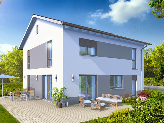 Massivhaus Jasmin von R+S Immobilien Schlüsselfertig ab 455000€, Satteldach-Klassiker Außenansicht 1 Massivhaus Jasmin von R+S Immobilien Schlüsselfertig ab 455000€, Satteldach-Klassiker Außenansicht 1