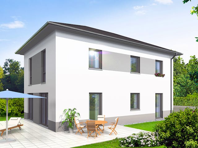Massivhaus Laura von R+S Immobilien Schlüsselfertig ab 399000€, Stadtvilla Außenansicht 1 Massivhaus Laura von R+S Immobilien Schlüsselfertig ab 399000€, Stadtvilla Außenansicht 1
