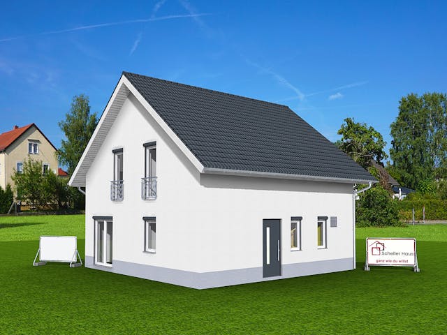 Fertighaus Aktionshaus Familie 126 von Scheller-Haus Schlüsselfertig ab 322561€, Satteldach-Klassiker Außenansicht 1