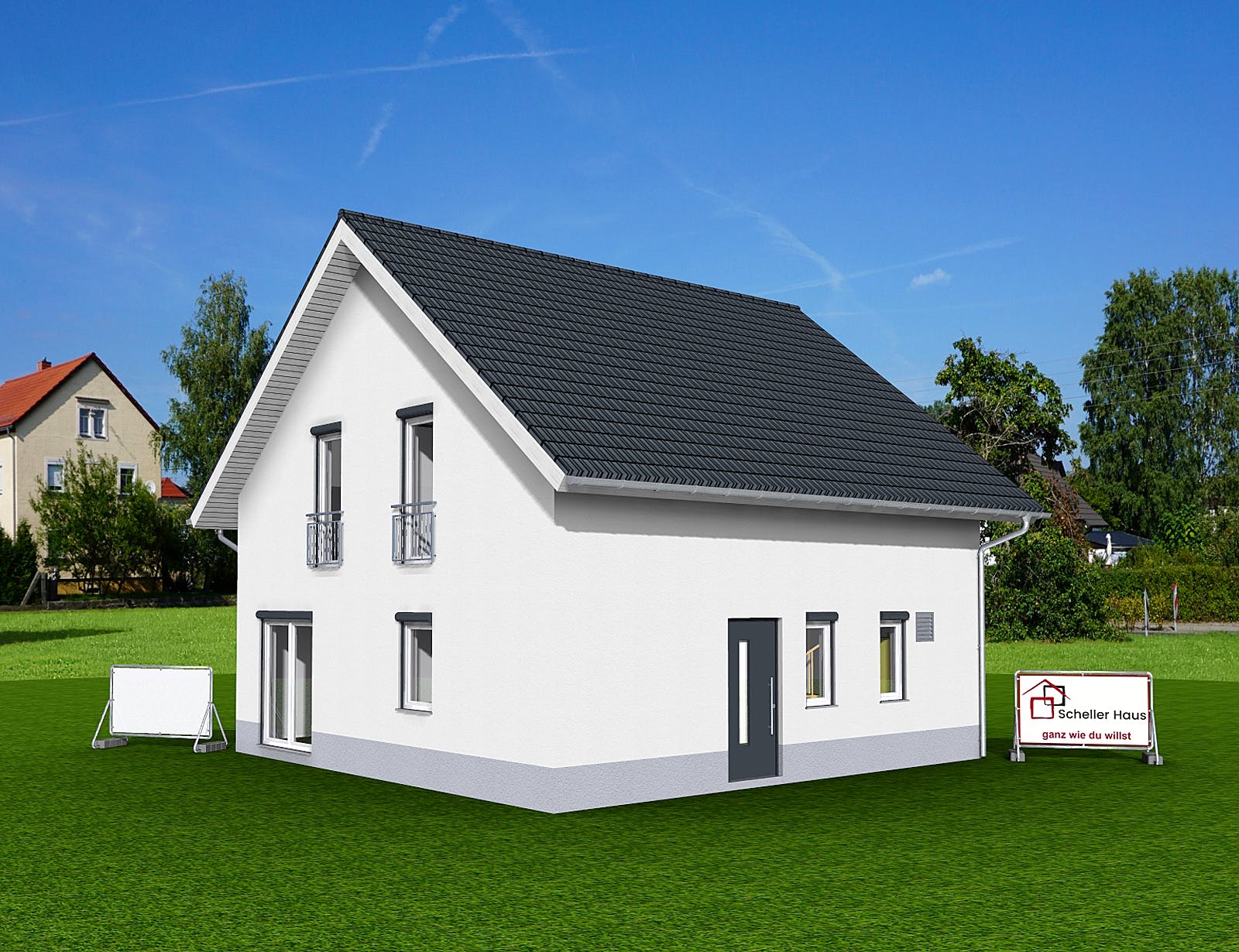 Fertighaus Aktionshaus Familie 126 von Scheller-Haus Schlüsselfertig ab 322561€, Satteldach-Klassiker Außenansicht 1