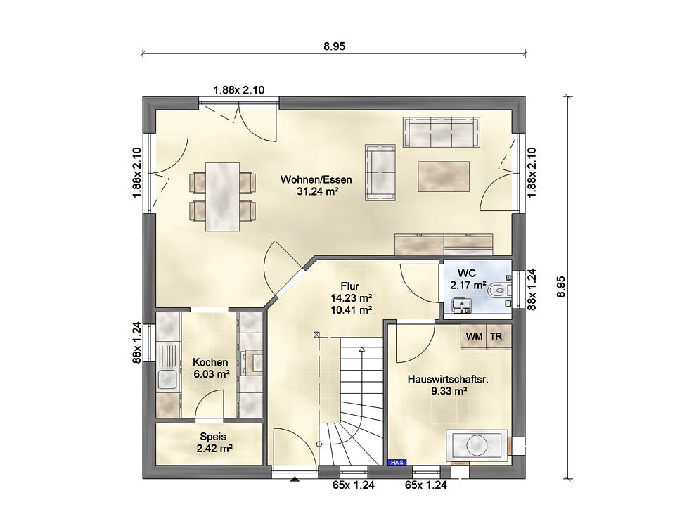 Fertighaus Aktionshaus Familie 126 von Scheller-Haus Schlüsselfertig ab 322561€, Satteldach-Klassiker Grundriss 1