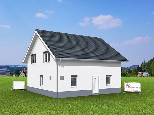 Fertighaus Aktionshaus Familie 155 von Scheller-Haus Schlüsselfertig ab 356685€, Satteldach-Klassiker Außenansicht 1 Fertighaus Aktionshaus Familie 155 von Scheller-Haus Schlüsselfertig ab 356685€, Satteldach-Klassiker Außenansicht 1