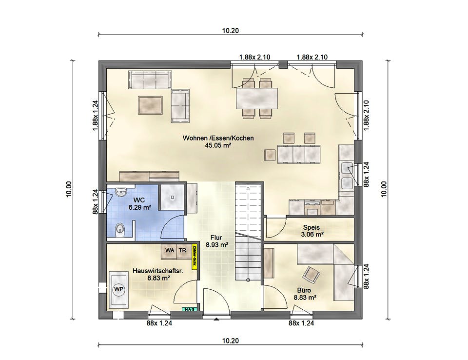 Fertighaus Aktionshaus Stadtvilla von Scheller-Haus Schlüsselfertig ab 382117€, Stadtvilla Grundriss 1