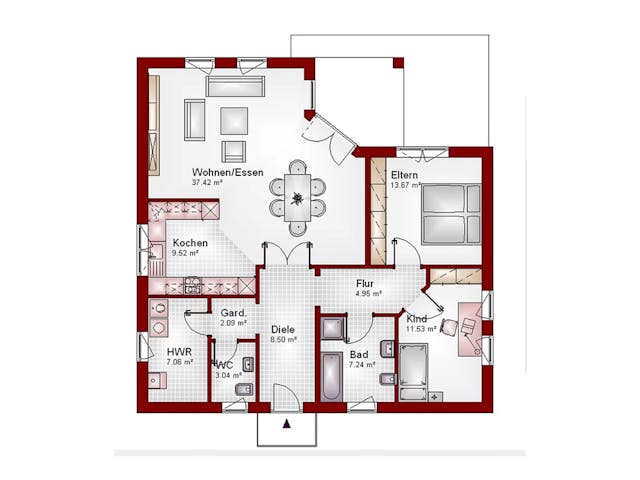 Massivhaus Bungalow Pure-Line 8 von Schneider Massivhaus, Bungalow Grundriss 1