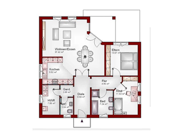 Massivhaus Bungalow Pure-Line 8 von Schneider Massivhaus, Bungalow Grundriss 1