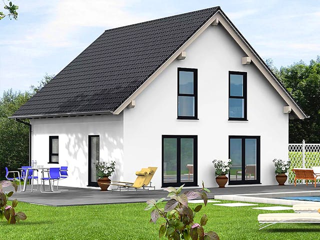 Massivhaus Familienhaus Classic-Line 74 von Schneider Massivhaus, Satteldach-Klassiker Außenansicht 1
