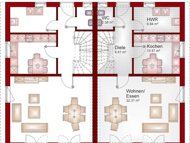 Massivhaus Doppelhaus DUO-Line 2 von Schneider Massivhaus, Satteldach-Klassiker Grundriss 1 Massivhaus Doppelhaus DUO-Line 2 von Schneider Massivhaus, Satteldach-Klassiker Grundriss 1