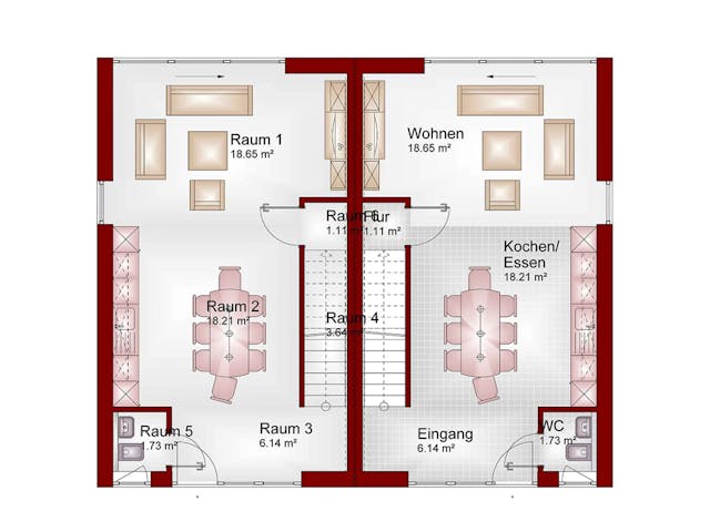 Massivhaus Doppelhaus DUO-Line 36 von Schneider Massivhaus, Cubushaus Grundriss 1