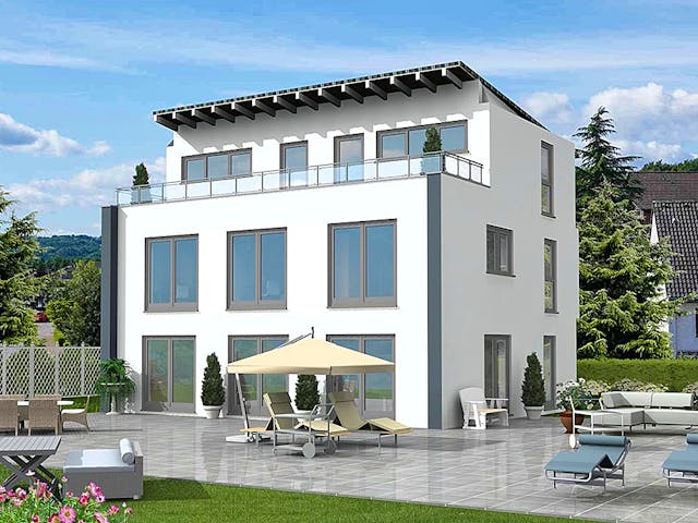 Massivhaus Pultdachhaus Trend-Line 48 von Schneider Massivhaus, Pultdachhaus Außenansicht 1 Massivhaus Pultdachhaus Trend-Line 48 von Schneider Massivhaus, Pultdachhaus Außenansicht 1