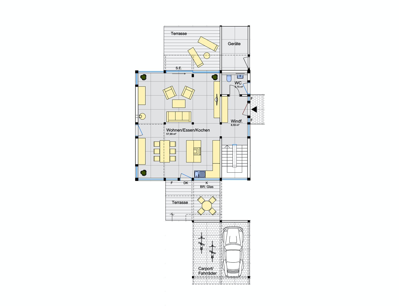 Fertighaus Holzskelettbau mit freistehendem Carport von Detmolder Fachwerkhaus Schlüsselfertig ab 390000€, Grundriss 1