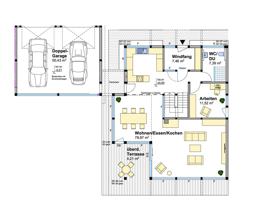 Fertighaus Holzskelettbau mit freistehender Doppelgarage von Detmolder Fachwerkhaus Schlüsselfertig ab 650000€, Grundriss 1