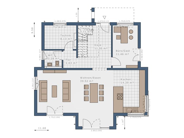 Fertighaus Selection-E-175 E1 von SCHWABENHAUS Schlüsselfertig ab 472291€, Satteldach-Klassiker Grundriss 1