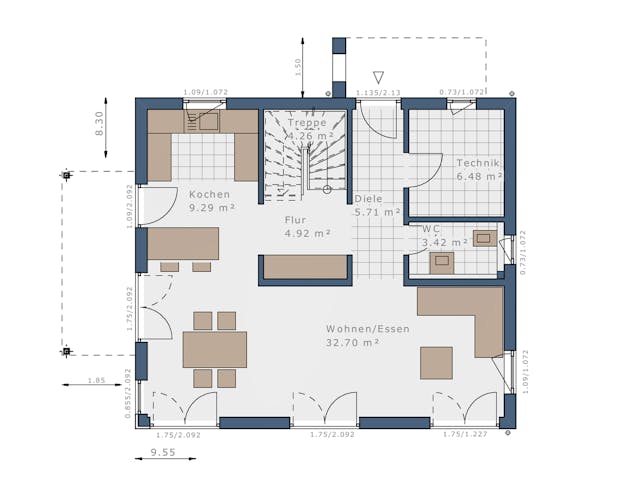 Fertighaus Sensation-E-132 E1 von SCHWABENHAUS Schlüsselfertig ab 336232€, Satteldach-Klassiker Grundriss 1