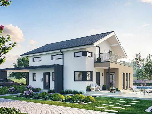 Fertighaus Sensation-E-133 E6 von SCHWABENHAUS Schlüsselfertig ab 393575€, Satteldach-Klassiker Außenansicht 1 Fertighaus Sensation-E-133 E6 von SCHWABENHAUS Schlüsselfertig ab 393575€, Satteldach-Klassiker Außenansicht 1