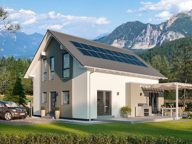 Fertighaus SmartSpace-E-140 E1 von SCHWABENHAUS Schlüsselfertig ab 376386€, Satteldach-Klassiker Außenansicht 1 Fertighaus SmartSpace-E-140 E1 von SCHWABENHAUS Schlüsselfertig ab 376386€, Satteldach-Klassiker Außenansicht 1