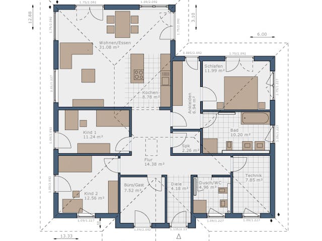 Fertighaus Solitaire-B-130 E1 von SCHWABENHAUS Schlüsselfertig ab 453270€, Bungalow Grundriss 1