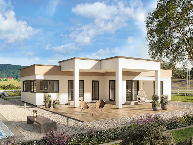 Fertighaus Solitaire-B-130 E4 von SCHWABENHAUS Schlüsselfertig ab 504691€, Bungalow Außenansicht 1 Fertighaus Solitaire-B-130 E4 von SCHWABENHAUS Schlüsselfertig ab 504691€, Bungalow Außenansicht 1