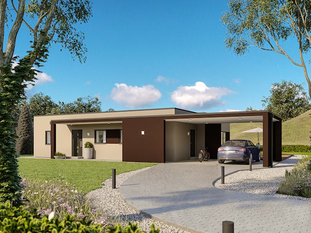 Fertighaus Solitaire-B-150 E4 von SCHWABENHAUS Schlüsselfertig ab 542455€, Bungalow Außenansicht 1 Fertighaus Solitaire-B-150 E4 von SCHWABENHAUS Schlüsselfertig ab 542455€, Bungalow Außenansicht 1