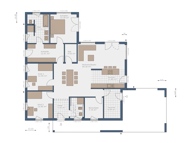 Fertighaus Solitaire-B-150 E4 von SCHWABENHAUS Schlüsselfertig ab 542455€, Bungalow Grundriss 1