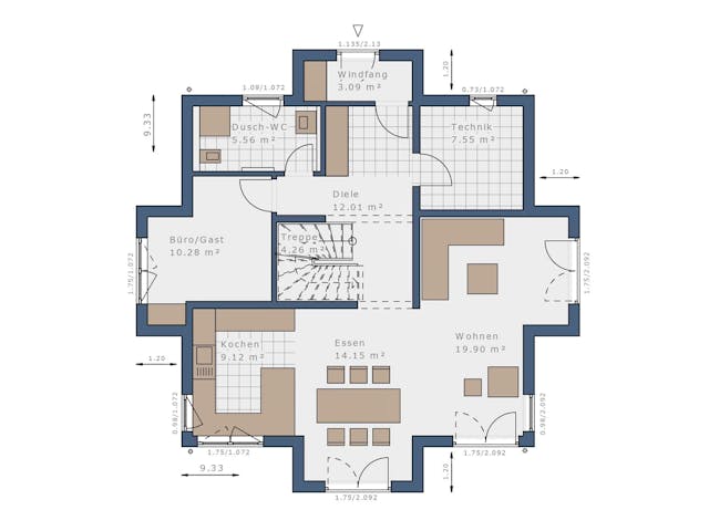 Fertighaus Solitaire-E-145 E7 von SCHWABENHAUS Schlüsselfertig ab 352149€, Stadtvilla Grundriss 1