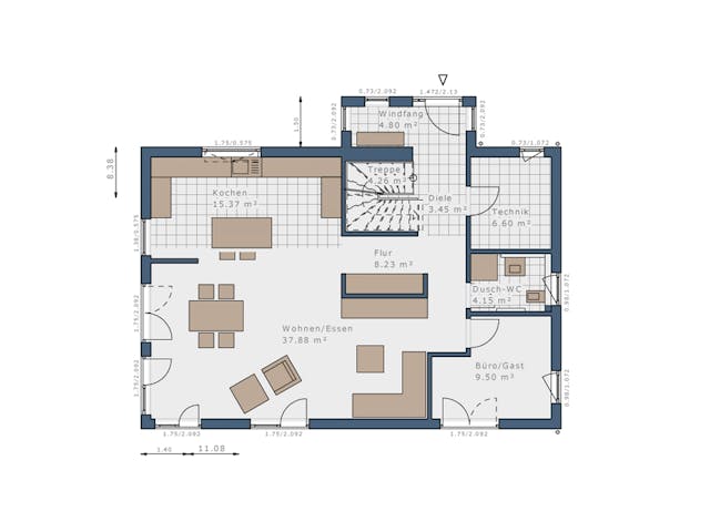 Fertighaus Solitaire-E-155 E1 von SCHWABENHAUS Schlüsselfertig ab 423227€, Satteldach-Klassiker Grundriss 1