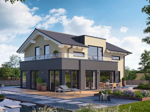 Fertighaus Solitaire-E-155 E4 von SCHWABENHAUS Schlüsselfertig ab 416945€, Satteldach-Klassiker Außenansicht 1 Fertighaus Solitaire-E-155 E4 von SCHWABENHAUS Schlüsselfertig ab 416945€, Satteldach-Klassiker Außenansicht 1