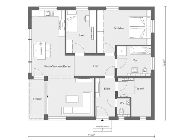 Fertighaus E 10-095.2 - Bungalow ebenerdig von SchwörerHaus Schlüsselfertig ab 334623€, Bungalow Grundriss 1