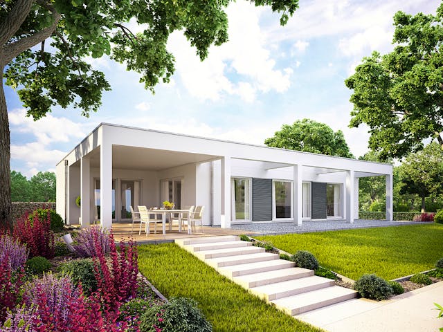 Fertighaus E 10-112.1 - Moderner Bungalow von SchwörerHaus Schlüsselfertig ab 438788€, Bungalow Außenansicht 1