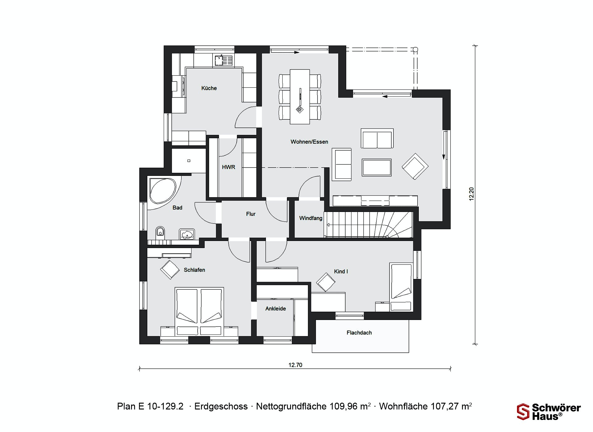 Fertighaus E 10-129.2 - Skandinavischer Bungalow von SchwörerHaus Schlüsselfertig ab 404900€, Bungalow Grundriss 1
