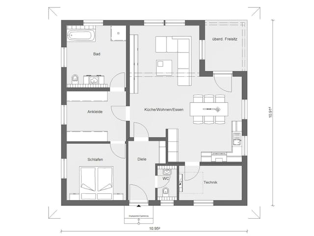 Fertighaus E 10-093.3 - Bungalow mit Pool von SchwörerHaus Schlüsselfertig ab 313801€, Bungalow Grundriss 1