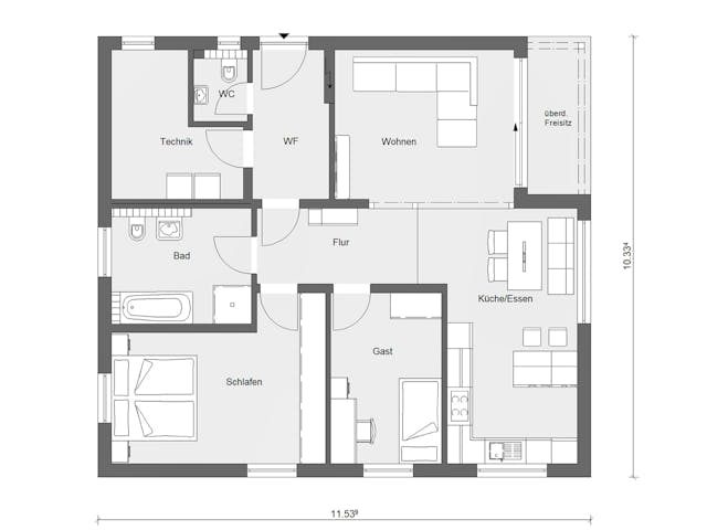 Fertighaus E 10-097.2 - Kompakter Bungalow von SchwörerHaus - Österreich Schlüsselfertig ab 306460€, Bungalow Grundriss 1