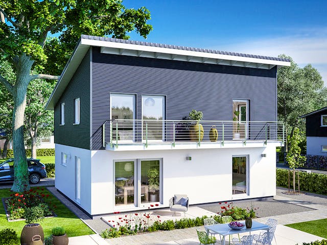 Fertighaus E 15-143.33 - Haus mit Pultdach von SchwörerHaus Schlüsselfertig ab 402530€, Pultdachhaus Außenansicht 1
