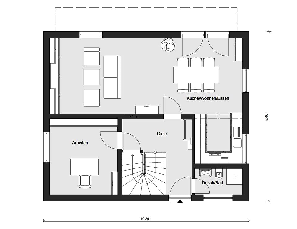 Fertighaus E 15-143.33 - Haus mit Pultdach von SchwörerHaus Schlüsselfertig ab 353800€, Pultdachhaus Grundriss 1