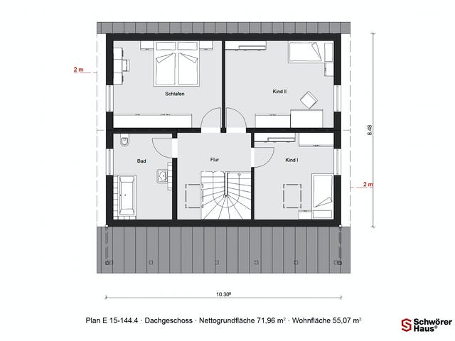 Fertighaus E 15-144.4 - Schwedenhaus von SchwörerHaus Schlüsselfertig ab 358500€, Satteldach-Klassiker Grundriss 2