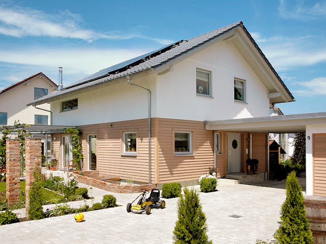 Fertighaus E 15-147.3 - Einfamilienhaus mit Terrasse von SchwörerHaus - Österreich Schlüsselfertig ab 352110€, Außenansicht 1