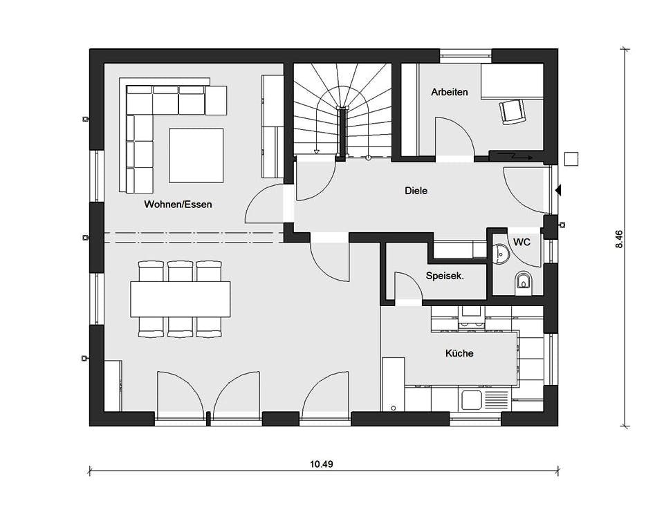 Fertighaus E 15-147.3 - Einfamilienhaus mit Terrasse von SchwörerHaus Schlüsselfertig ab 350350€, Grundriss 1
