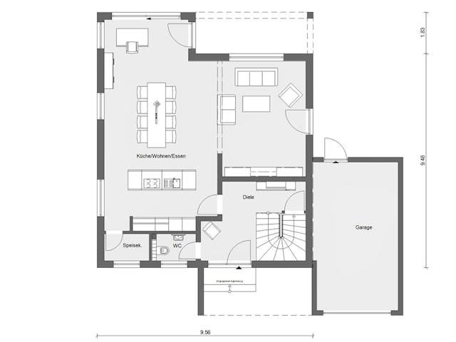 Fertighaus E 15-158.3 - Modernes Satteldachhaus von SchwörerHaus - Österreich Schlüsselfertig ab 416460€, Grundriss 1 Fertighaus E 15-158.3 - Modernes Satteldachhaus von SchwörerHaus - Österreich Schlüsselfertig ab 416460€, Grundriss 1