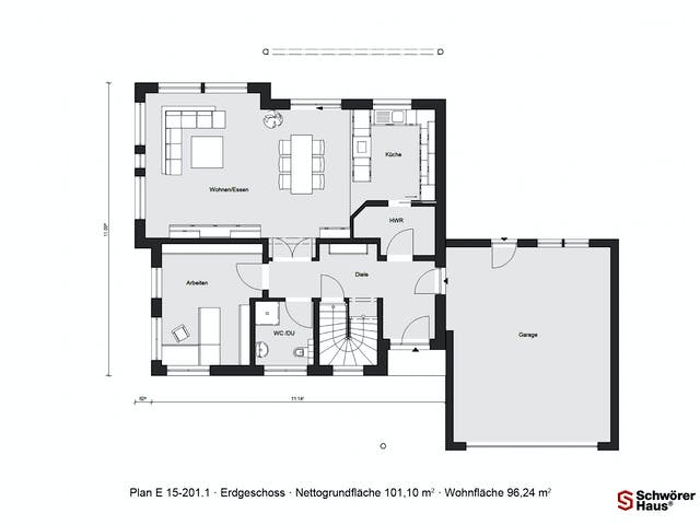 Fertighaus E 15-201.1 - Plusenergiehaus von SchwörerHaus - Österreich Schlüsselfertig ab 585310€, Grundriss 1