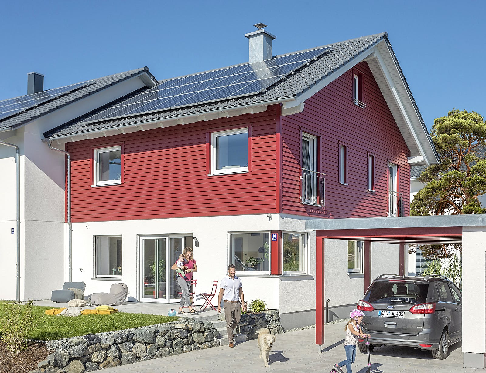 Fertighaus E 20-135.4 - Doppelhaus als Effizienzhaus 40 Plus von SchwörerHaus Schlüsselfertig ab 460800€, Außenansicht 1